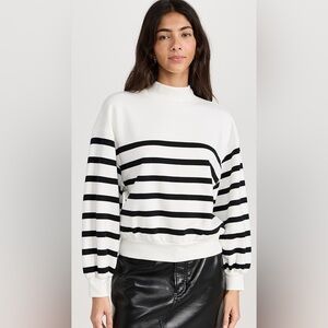 FRAME mock neck sweater balloon sleeve sweatshirt striped ribbed french terry